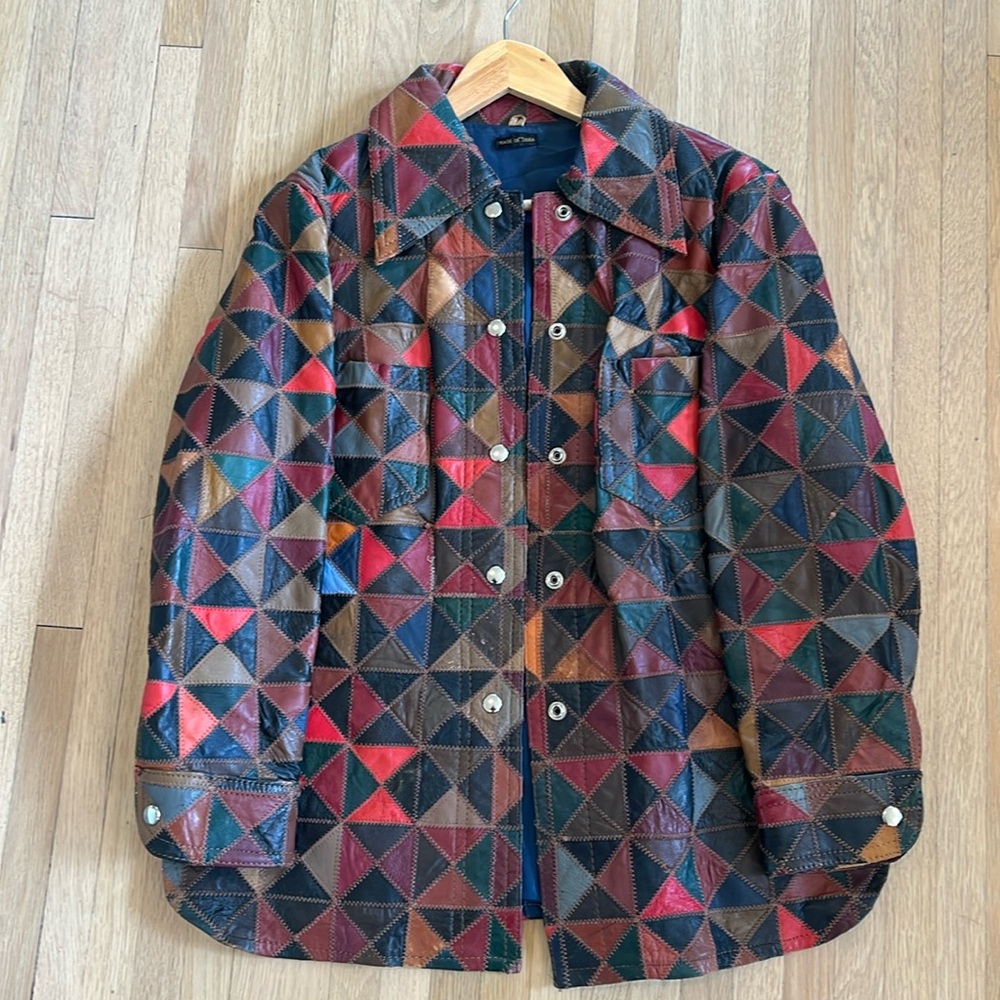 Rare vintage Korean leather patchwork jacket